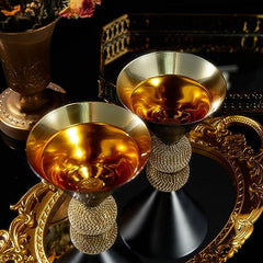 Diamond Studded Martini Glasses Set Of 2 Black Gold Rimmed Modern Cocktail Glass Rhi-3