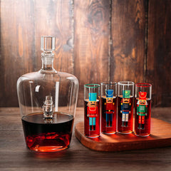 Nutcracker Glasses Set Of 5 Nutcrackers Theme Decanter Shot Glass Wine Spirits 40OZ Bottle 2OZ Chris-1