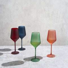 Frosted Colored Crystal Wine Glass Set Of 4 Italian Style Tall Drinkware-1