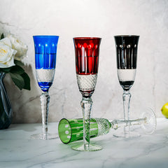 Multicolor Crystal Italian Design Flutes 4 Set 5OZ 9 H Cocktail Champagne Glassware-2