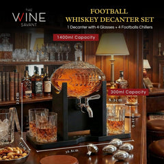 Football Gifts For Men Dad Decanter With Mahogany Holder Field Goal Holder 4 Glasses-3