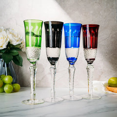 Multicolor Crystal Italian Design Flutes 4 Set 5OZ 9 H Cocktail Champagne Glassware-1