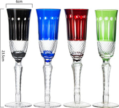Multicolor Crystal Italian Design Flutes 4 Set 5OZ 9 H Cocktail Champagne Glassware-3