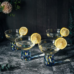 Mexican Hand Blown Glass Set Of 4 Margarita Confetti Bottom Rock Glasses 12 Oz By Me-1