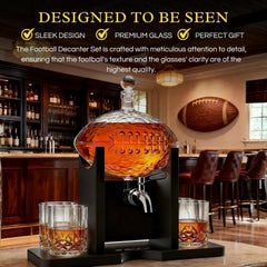 Football Gifts For Men Dad Decanter With Mahogany Holder Field Goal Holder 4 Glasses-4