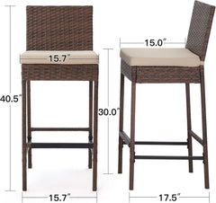 Outdoor Rattan Bar Stools Set with Cushions Comfort-2