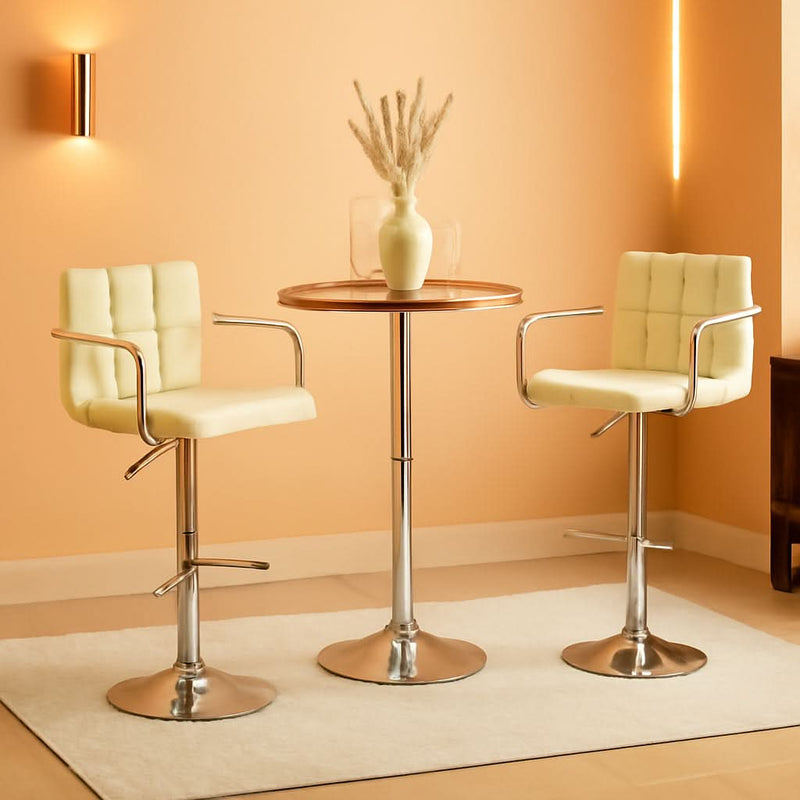 Beige Tall Bar Stools Adjustable Swivel Set Of Two-0