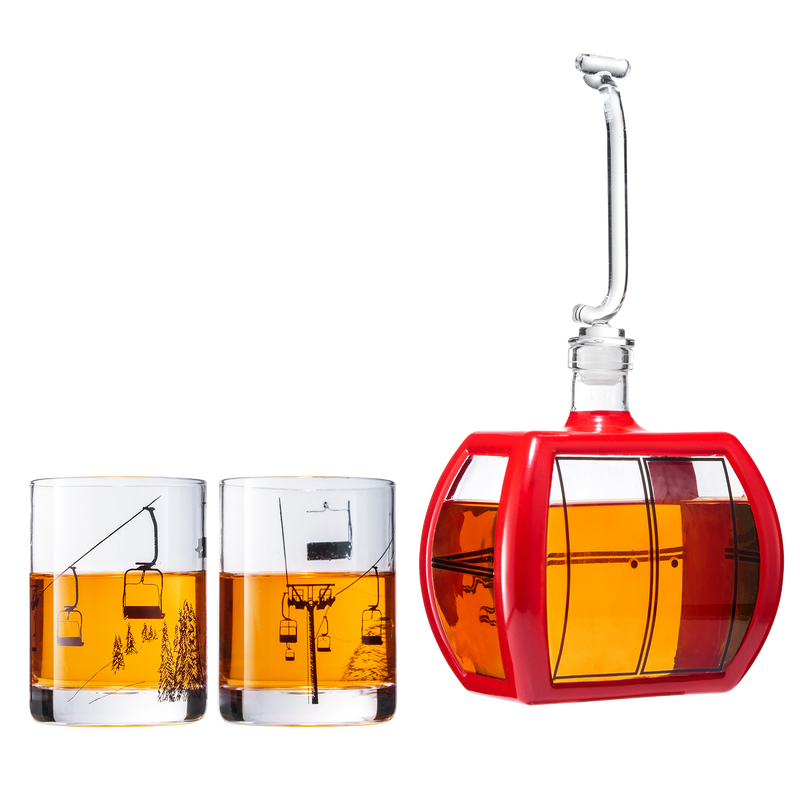 Gondola Wine Whiskey Decanter 34 Oz Two 10 Oz Chairlift Glasses Alaska Gifts Skiier-0