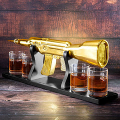 AK Gold Whiskey Decanter Set With 4 Bullet Whiskey Glasses-3