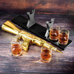 AK Gold Whiskey Decanter Set With 4 Bullet Whiskey Glasses-2