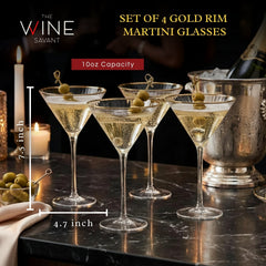 Gold Rim Glasses 10 Oz Set Of 4 Gold Rim Classic Manhattan Glasses For Martini Cocktails Champagne W-2