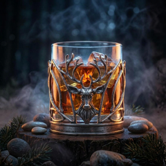Stag Whiskey Glass, 11.8oz Deer Head Pewter Alloy Sleeve Tumbler-0