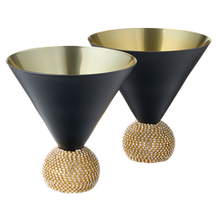 Diamond Studded Martini Glasses Set Of 2 Black Gold Rimmed Modern Cocktail Glass Rhi-0