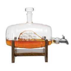 Whiskey Barrel Decanter With Ship Premium Barware Gift Elegant Drinkware Collection-1