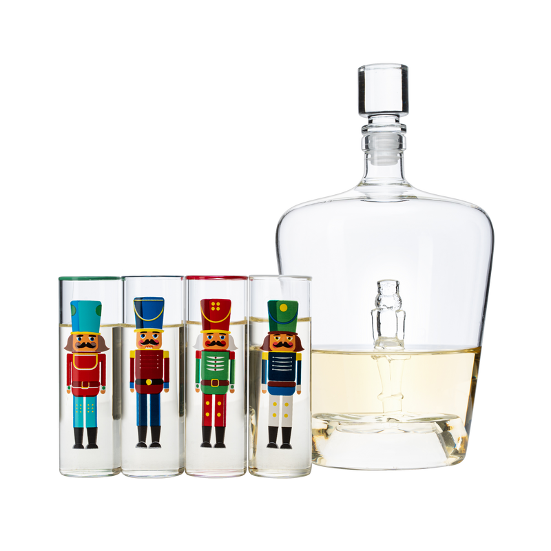 Nutcracker Glasses Set Of 5 Nutcrackers Theme Decanter Shot Glass Wine Spirits 40OZ Bottle 2OZ Chris-0
