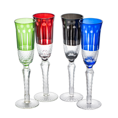 Multicolor Crystal Italian Design Flutes 4 Set 5OZ 9 H Cocktail Champagne Glassware-0