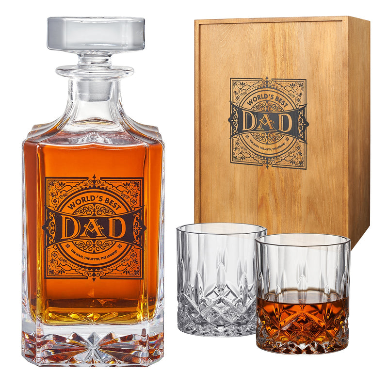 Gift For Dad Whiskey Decanter Gift Set 730ML Decanter 2 Whiskey Glass Fathers Day Birthday Housewarm-0