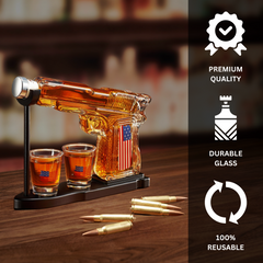 Gifts For Men Dad Father Whiskey Decanter Set 8 Oz With Two 2 Oz Glasses American Flag Pistol Gun An-3