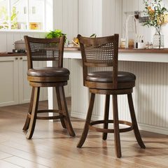 Set of 2 Bar Stools 25" Swivel Bar Chairs Leathaire Counter Height Stools-Brown-0