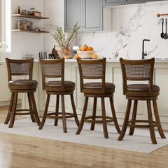 Set of 2 Bar Stools 25" Swivel Bar Chairs Leathaire Counter Height Stools-Brown-2