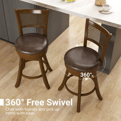 Set of 2 Bar Stools 25" Swivel Bar Chairs Leathaire Counter Height Stools-Brown-3