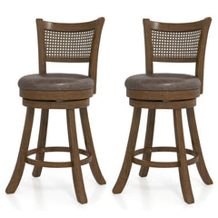 Set of 2 Bar Stools 25" Swivel Bar Chairs Leathaire Counter Height Stools-Brown-4