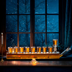Menorah Decanter Set Decanter 8 Piece Shot Glass Set 34 Oz Wine Whiskey Glassware Hannukkah Israel D-2