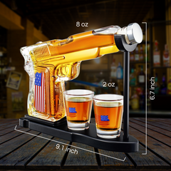 Gifts For Men Dad Father Whiskey Decanter Set 8 Oz With Two 2 Oz Glasses American Flag Pistol Gun An-4