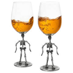 Stemmed Skeleton Wine Glass Set Of 2 By 12OZ Skeleton Glasses 10 H Goth Gifts Skelet-0