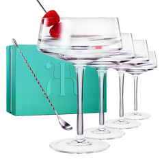Luxury Martini Glass Set Of 4 10OZ Crystal Luxury Martini With Silver Spoon Premium Hand Blown Class-0