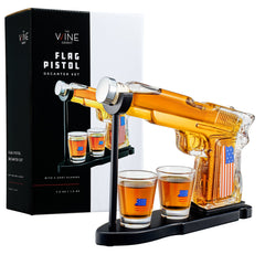 Gifts For Men Dad Father Whiskey Decanter Set 8 Oz With Two 2 Oz Glasses American Flag Pistol Gun An-1