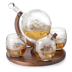World Decanter With 4 Glasses Globe Premium Barware Gift Elegant Drinkware Collection-4