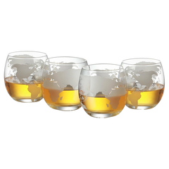 Etched World Globe Glasses Premium Barware Gift Elegant Drinkware Collection-2