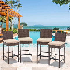 Outdoor Rattan Bar Stools Set with Cushions Comfort-1