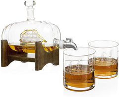 Whiskey Barrel Decanter With Ship Premium Barware Gift Elegant Drinkware Collection-0