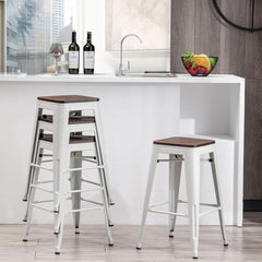 Metal Bar Stools Set of Four Backless Stackable Design-3