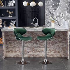 Green Velvet Upholstered Adjustable Swivel Bar Stools Set 2-2