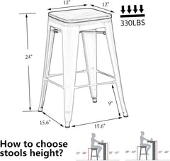 Metal Bar Stools Set of Four Backless Stackable Design-1