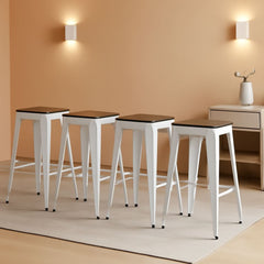 Metal Bar Stools Set of Four Backless Stackable Design-0