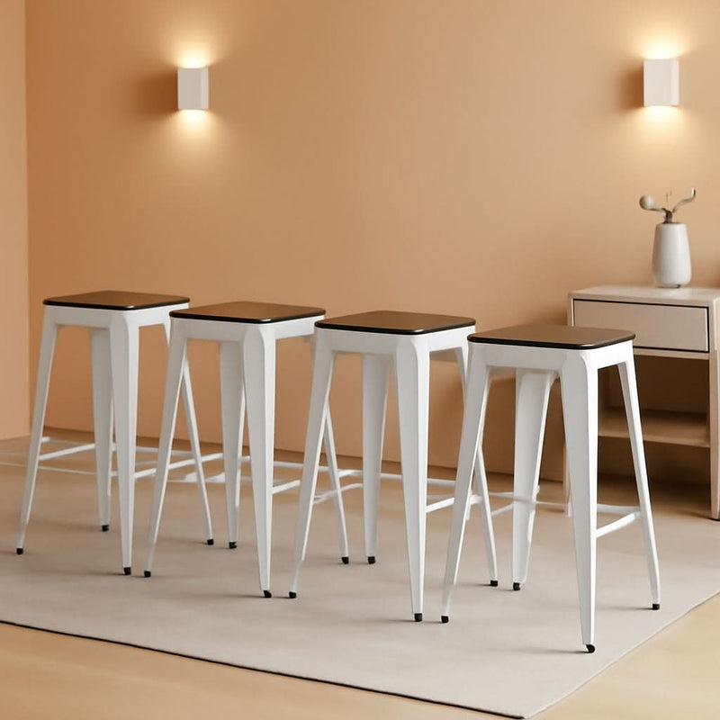 Metal Bar Stools Set of Four Backless Stackable Design-0