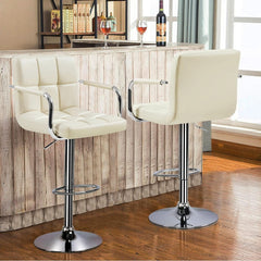 Beige Tall Bar Stools Adjustable Swivel Set Of Two-3