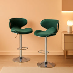 Green Velvet Upholstered Adjustable Swivel Bar Stools Set 2-0