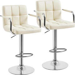 Beige Tall Bar Stools Adjustable Swivel Set Of Two-1
