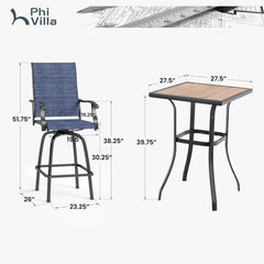Outdoor Swivel Bar Stools Blue Textilene Table And Chairs-1