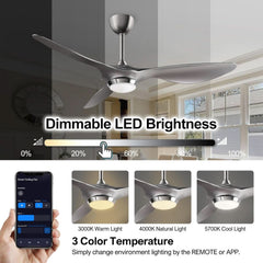 52 Inch Smart WiFi Ceiling Fan With Light And Remote Silver
