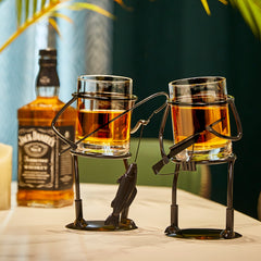 Rifle Hunter Whiskey Glass Bullet Glass Metal Cup Holder Guns Whiskey Scotch Liquor Cup Holder Holds-2