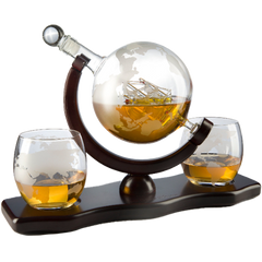 World Decanter With 2 Glasses Globe Premium Barware Gift Elegant Drinkware Collection-0