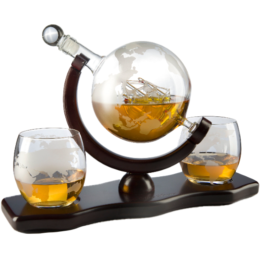 World Decanter With 2 Glasses Globe Premium Barware Gift Elegant Drinkware Collection-0