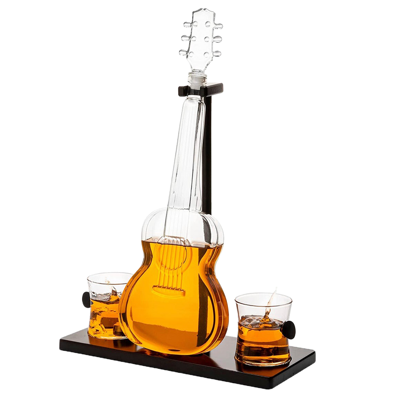 Guitar Whiskey Decanter Mahogany Base 1000 Ml Glass Decanter 14 H For Whiskey Scotch-0