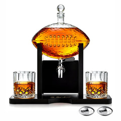 Football Decanter With 2 Whiskey Wine Glasses For Office Home Or Party Gift For Husband Fathers Day-4